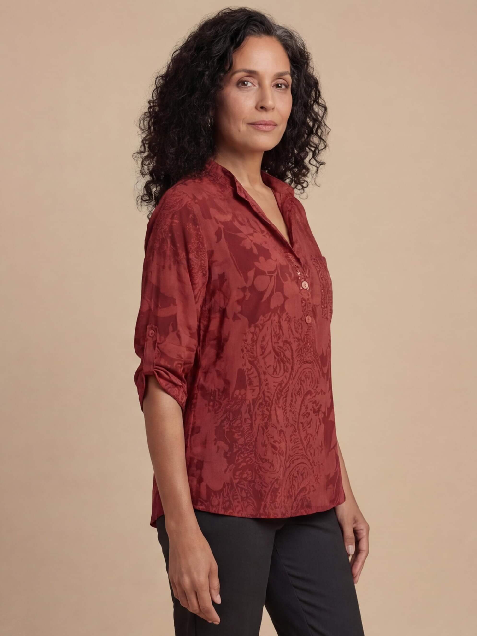 Damen Bluse mit Print und Umlegekragen