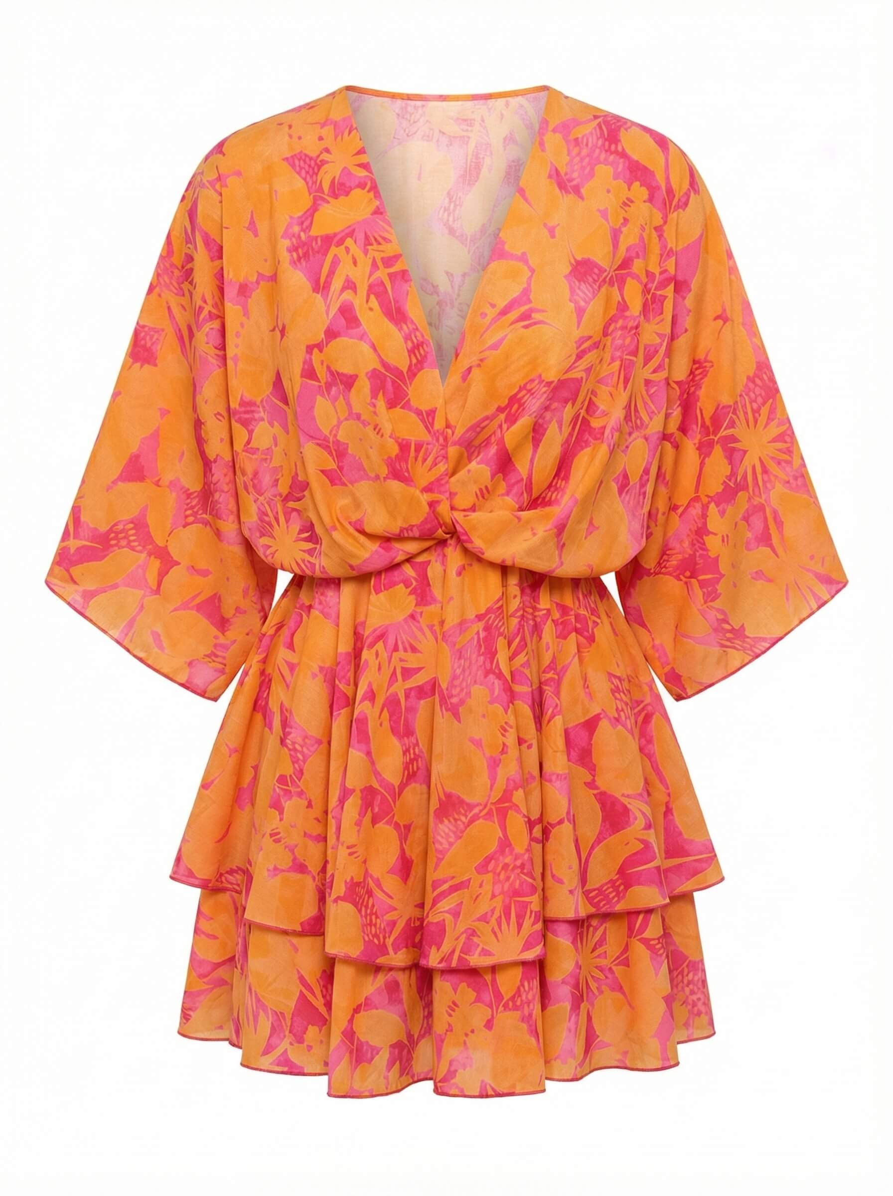Boho Damen-Minikleid mit Blumenprint und Twist-Detail