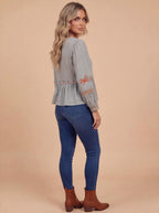 Damenbluse – Bestickte Sommerbluse mit Langen Ärmeln