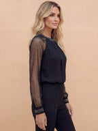 Elegantes Damen Top mit Mesh-Ärmeln und Pailletten