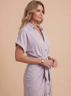 Damen Midi Sommerkleid mit Raffung