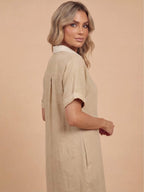 Damen-Maxi-Hemdkleid mit Knopfleiste und Kurzarm