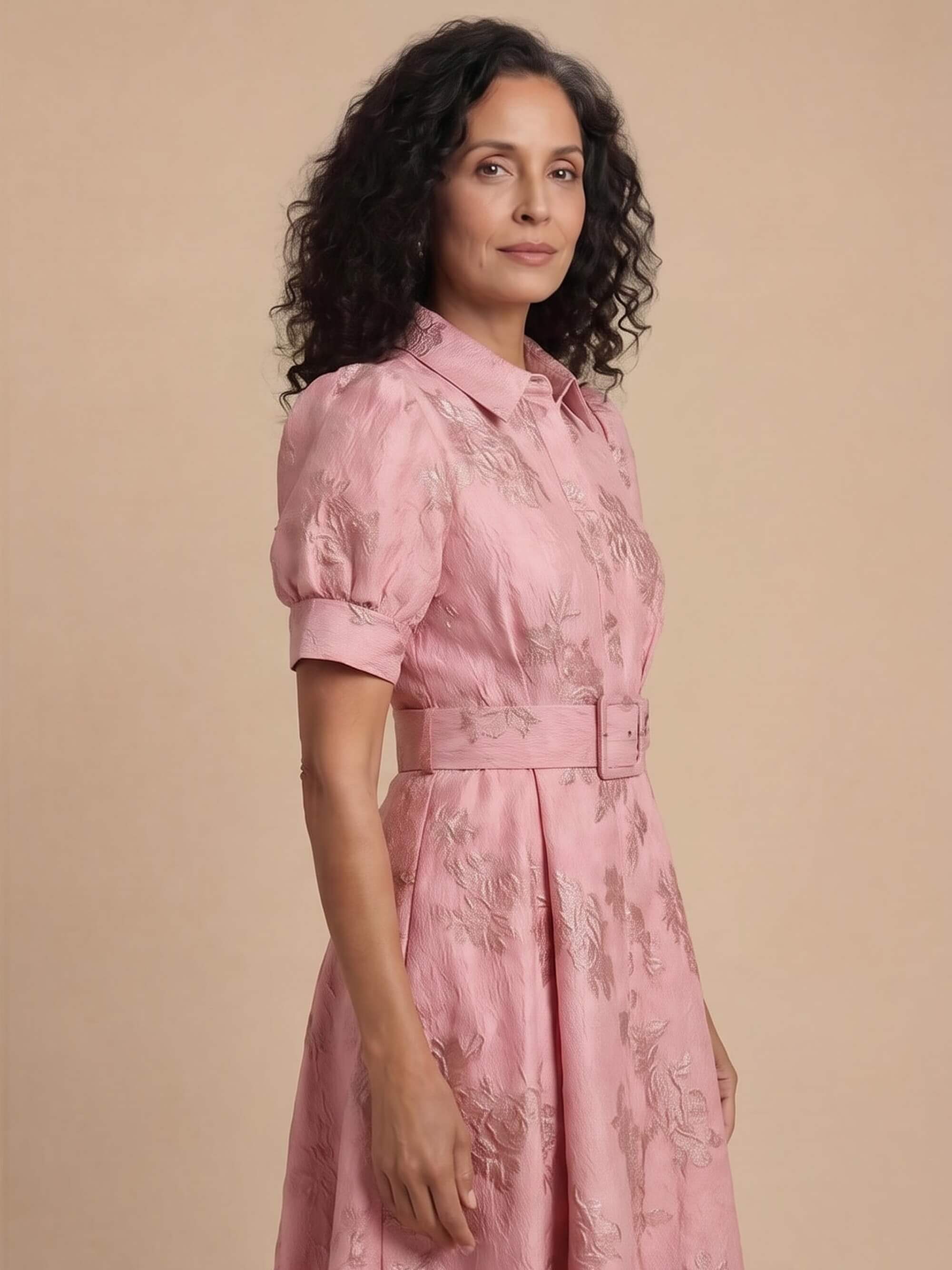 Damen-Maxi-Hemdkleid mit Gürtel und Puffärmeln