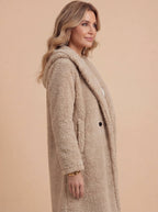 Damen Langer Teddy Mantel - Mit Kapuze & Kuschelweich