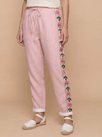Damenhose mit floralem Seitenstreifen und Tunnelzug