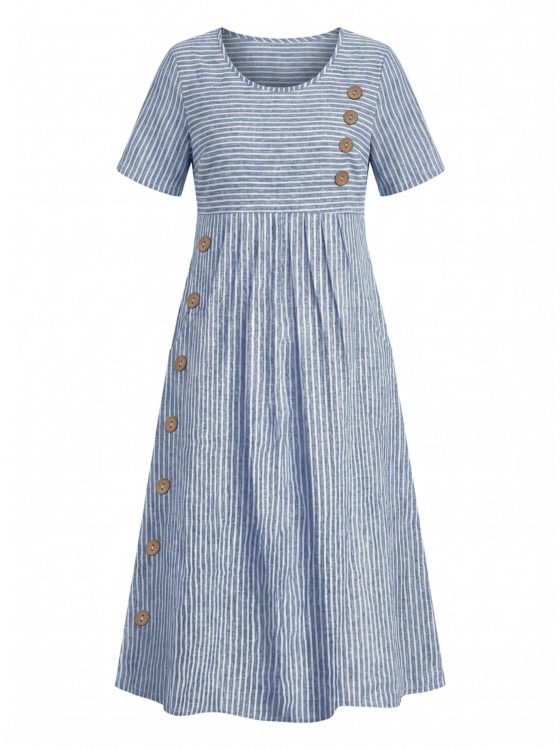 Gestreiftes Midikleid mit Knopfdetails