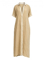 Damen-Maxi-Hemdkleid mit Knopfleiste und Kurzarm
