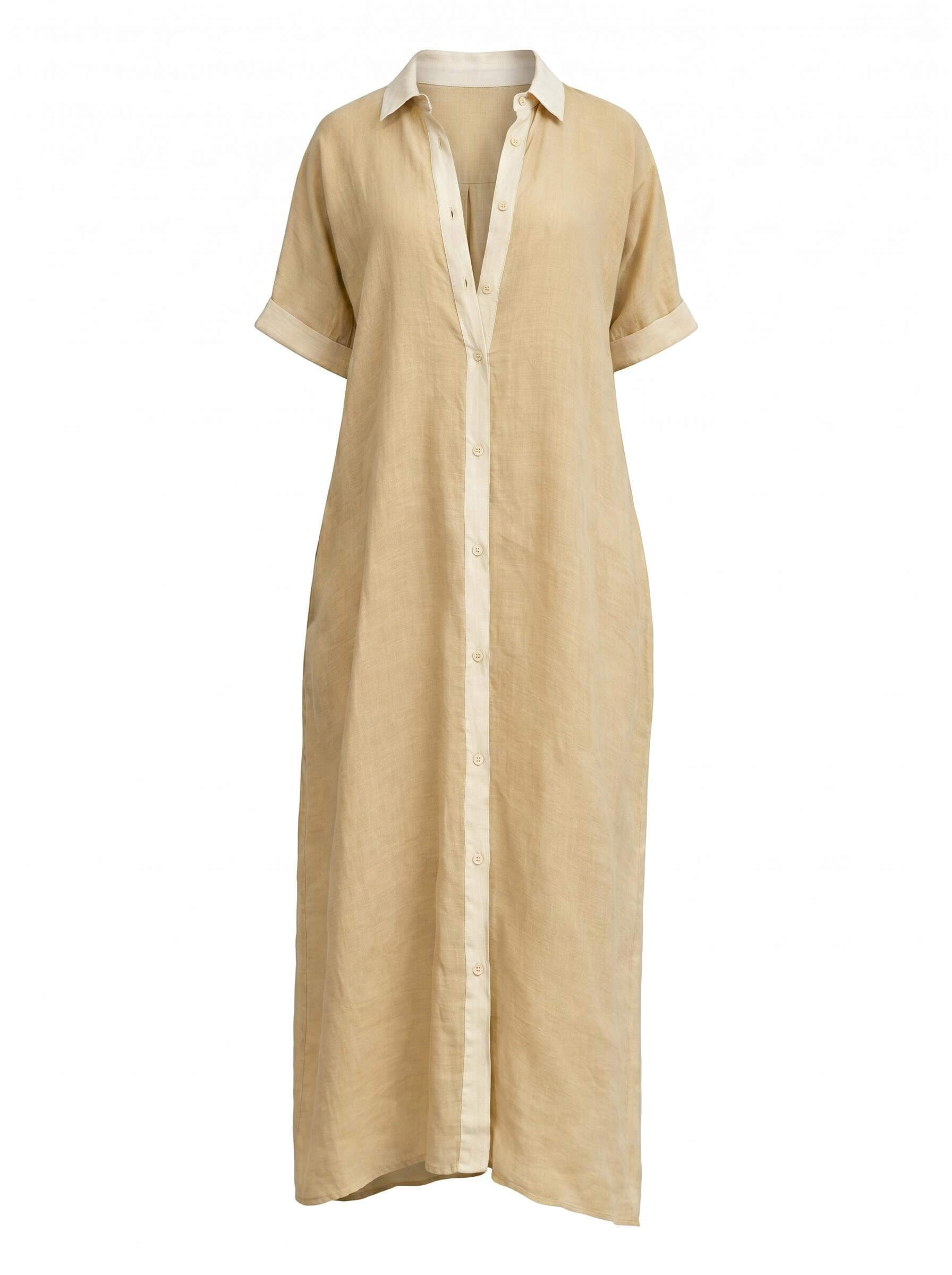 Damen-Maxi-Hemdkleid mit Knopfleiste und Kurzarm