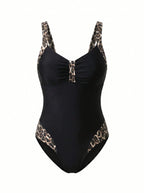 Damen-Badeanzug mit Animal-Print-Besatz