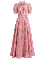 Damen-Maxi-Hemdkleid mit Gürtel und Puffärmeln