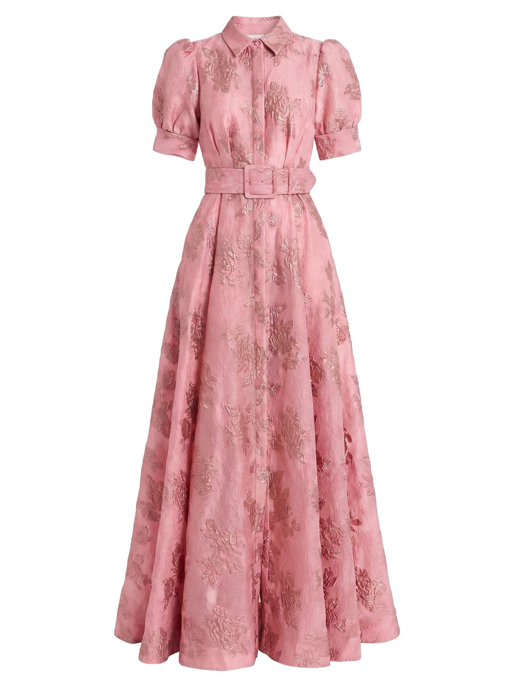 Damen-Maxi-Hemdkleid mit Gürtel und Puffärmeln