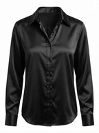 Satinbluse mit Knopfleiste und Reverskragen