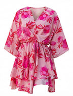 Boho Damen-Minikleid mit Blumenprint und Twist-Detail