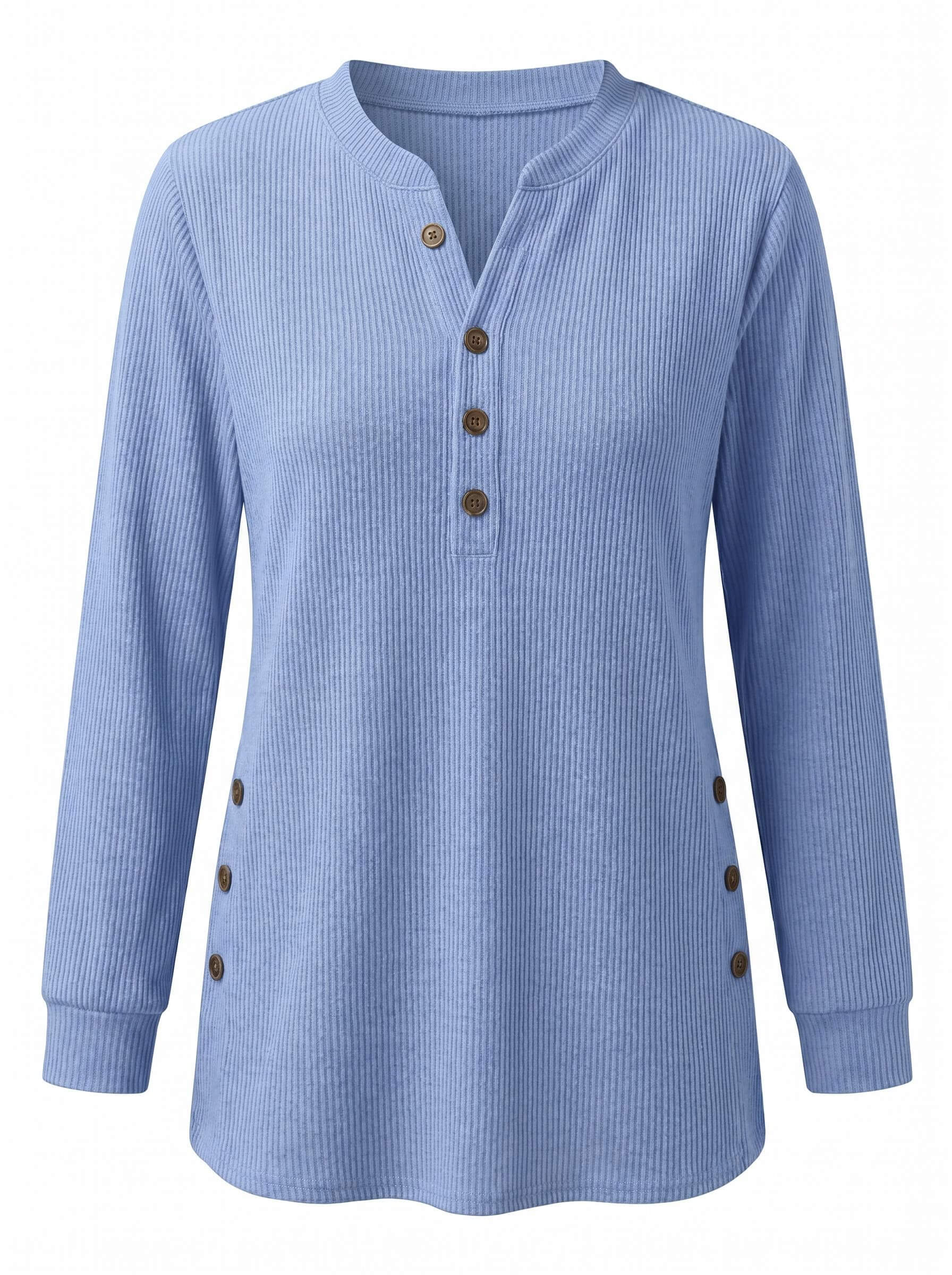 Damen-Langarmtop mit Rippstruktur und Knopfdetails