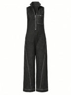 Ärmelloser Damen-Jumpsuit mit Reißverschluss und weitem Bein
