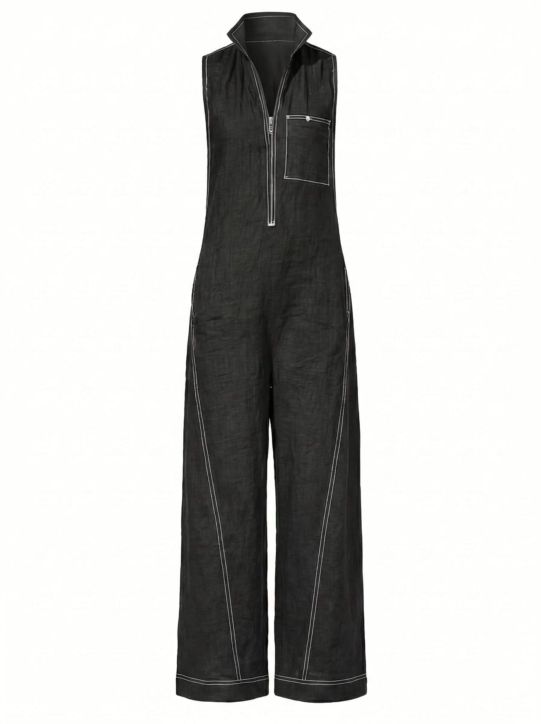 Ärmelloser Damen-Jumpsuit mit Reißverschluss und weitem Bein