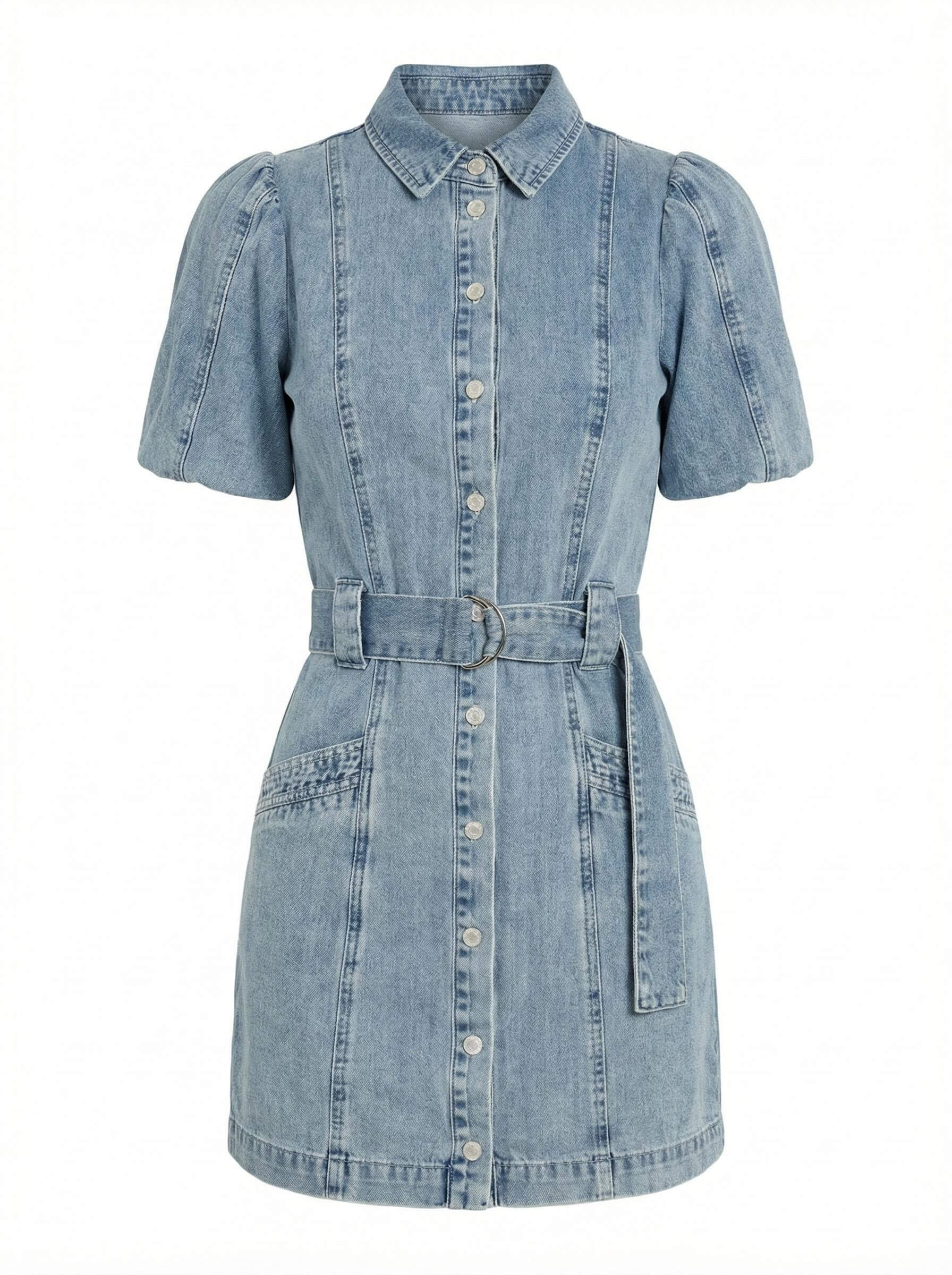 Vestido mini de mezclilla para mujer con cinturón