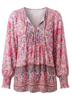 Damenbluse mit Blumenmuster und Bindeband-Ausschnitt