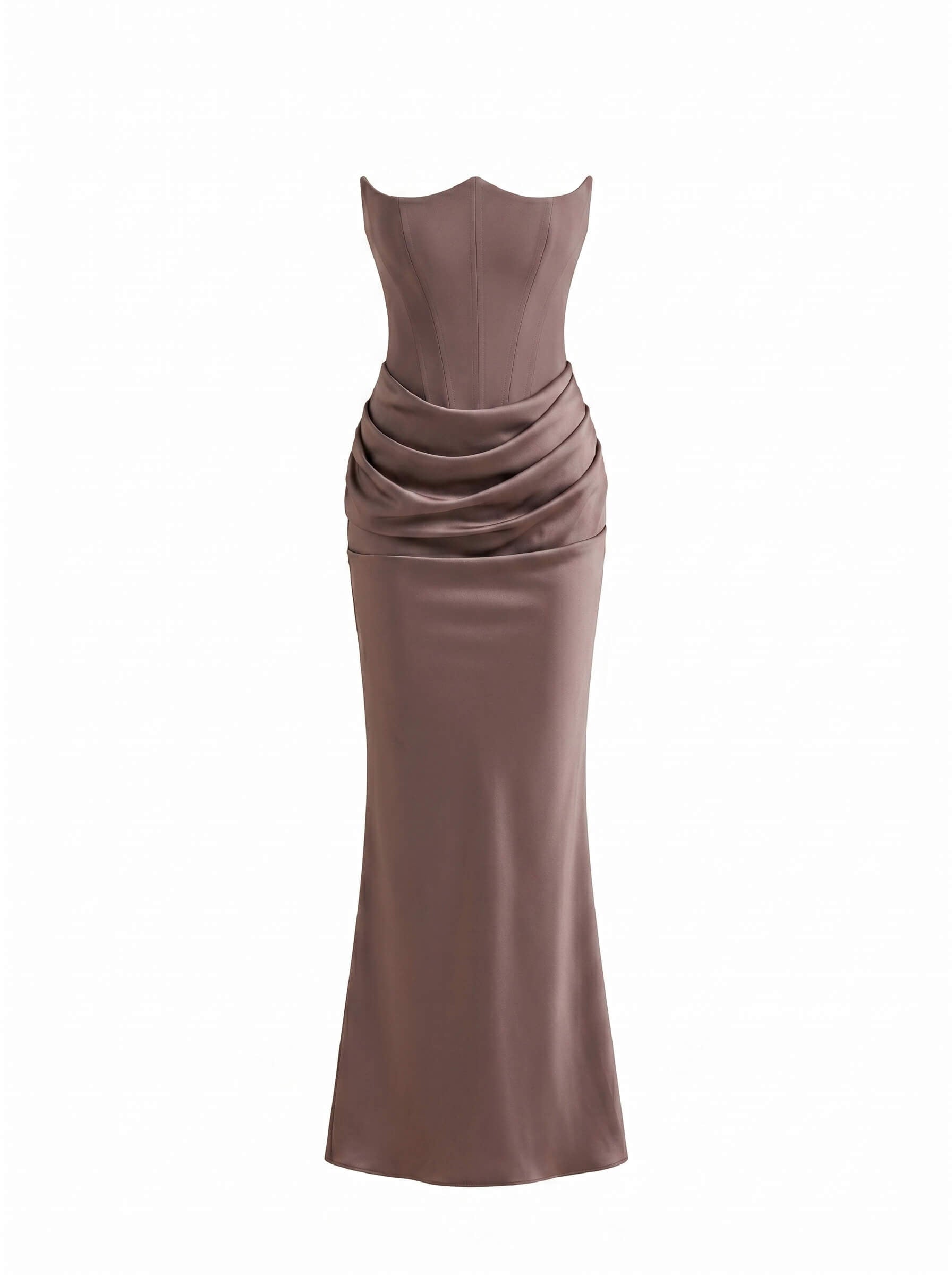 Damen Maxikleid aus Satin – Trägerloses Korsett Design & Glamouröse Silhouette