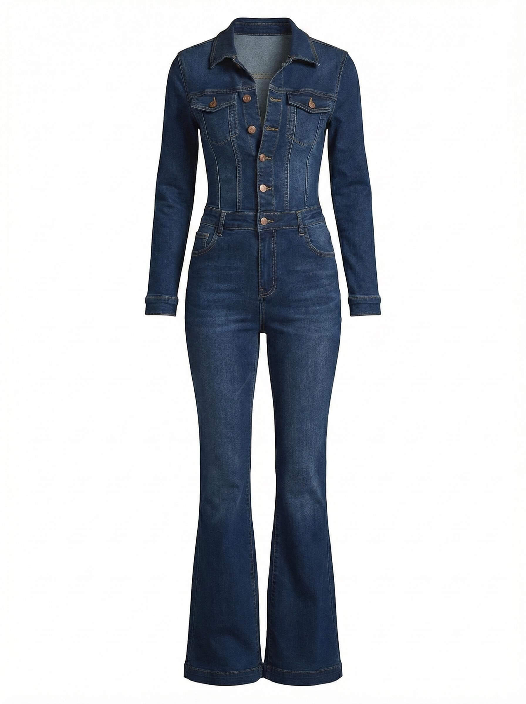 Damen Schlag-Denim Jumpsuit – Retro Statement & Moderner Urbaner Stil
