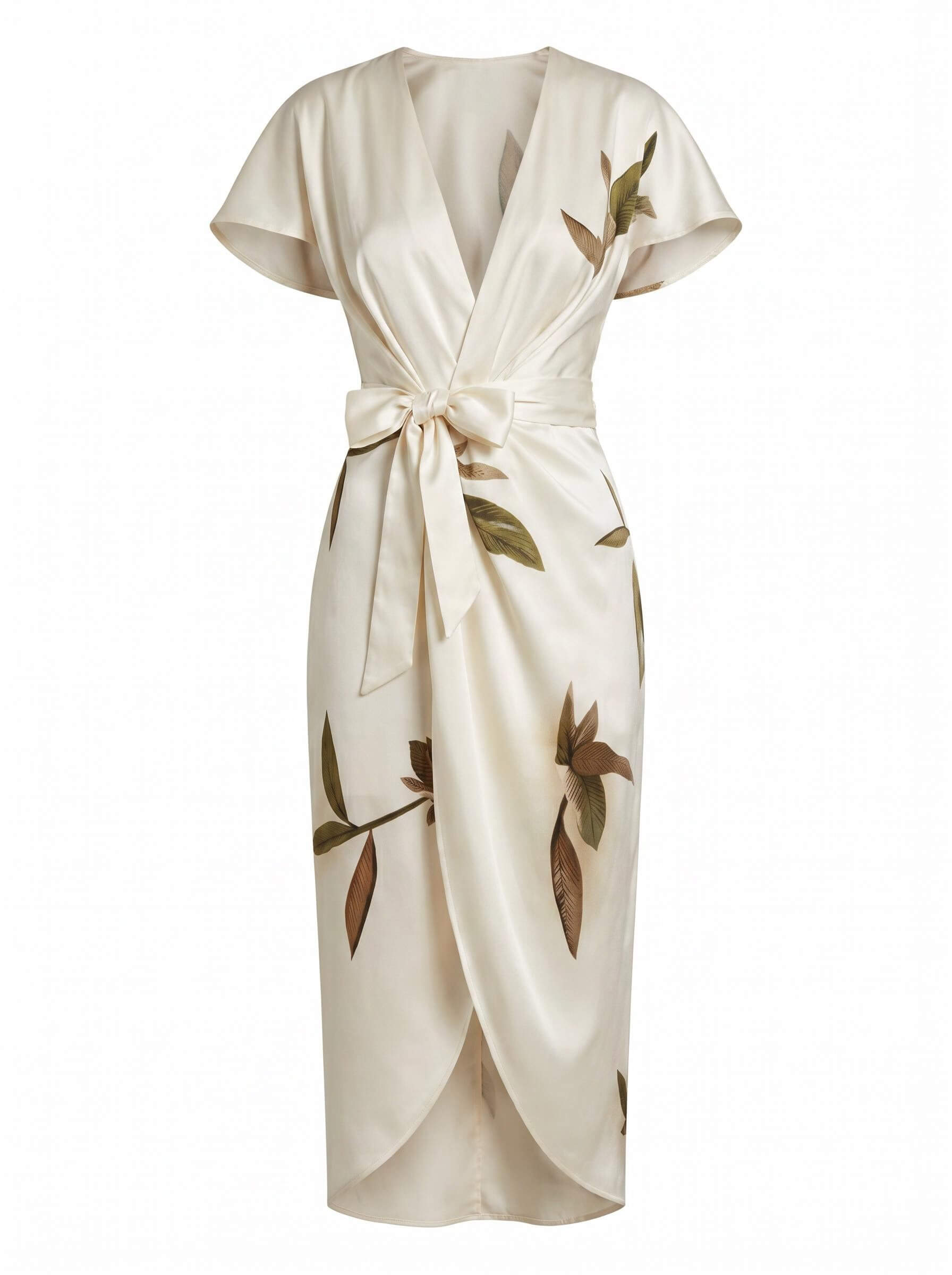Damen-Wickelkleid mit Blättermuster und Bindegürtel