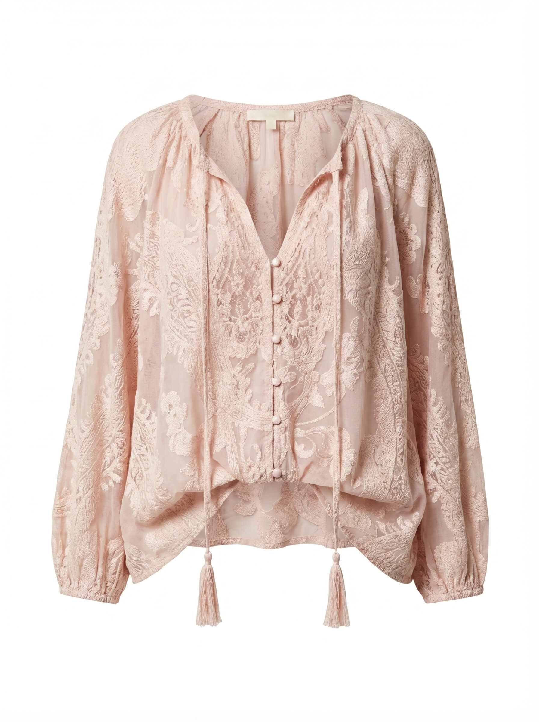 Boho Damenbluse mit Spitze und Schlitz-Ausschnitt – Leicht & Feminin
