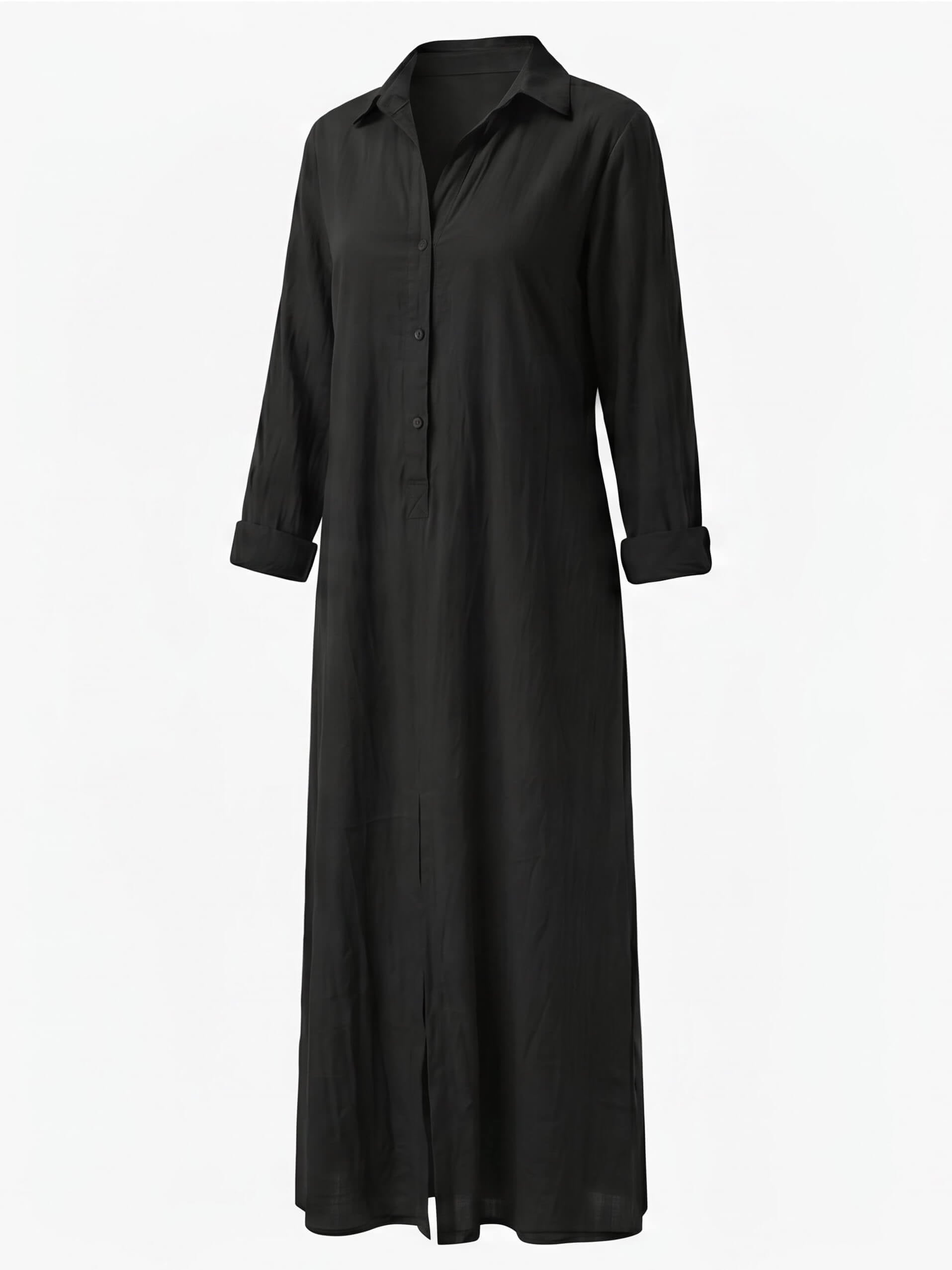 Damen-Maxi-Hemdkleid mit Kragen und Frontschlitz