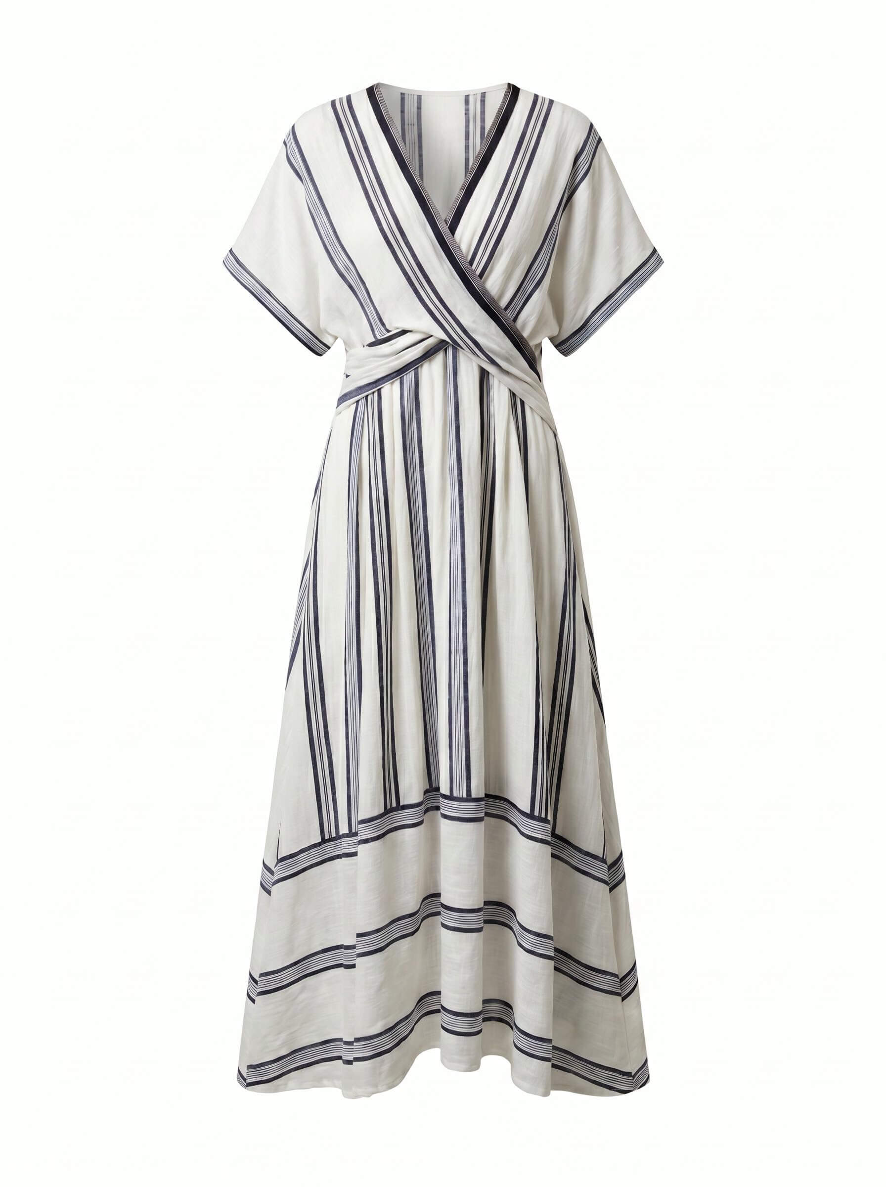 Gestreiftes Damen-Maxikleid in Wickeloptik