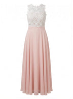 Ärmelloses Damen Maxi-Kleid mit Spitzenoberteil und Chiffonrock