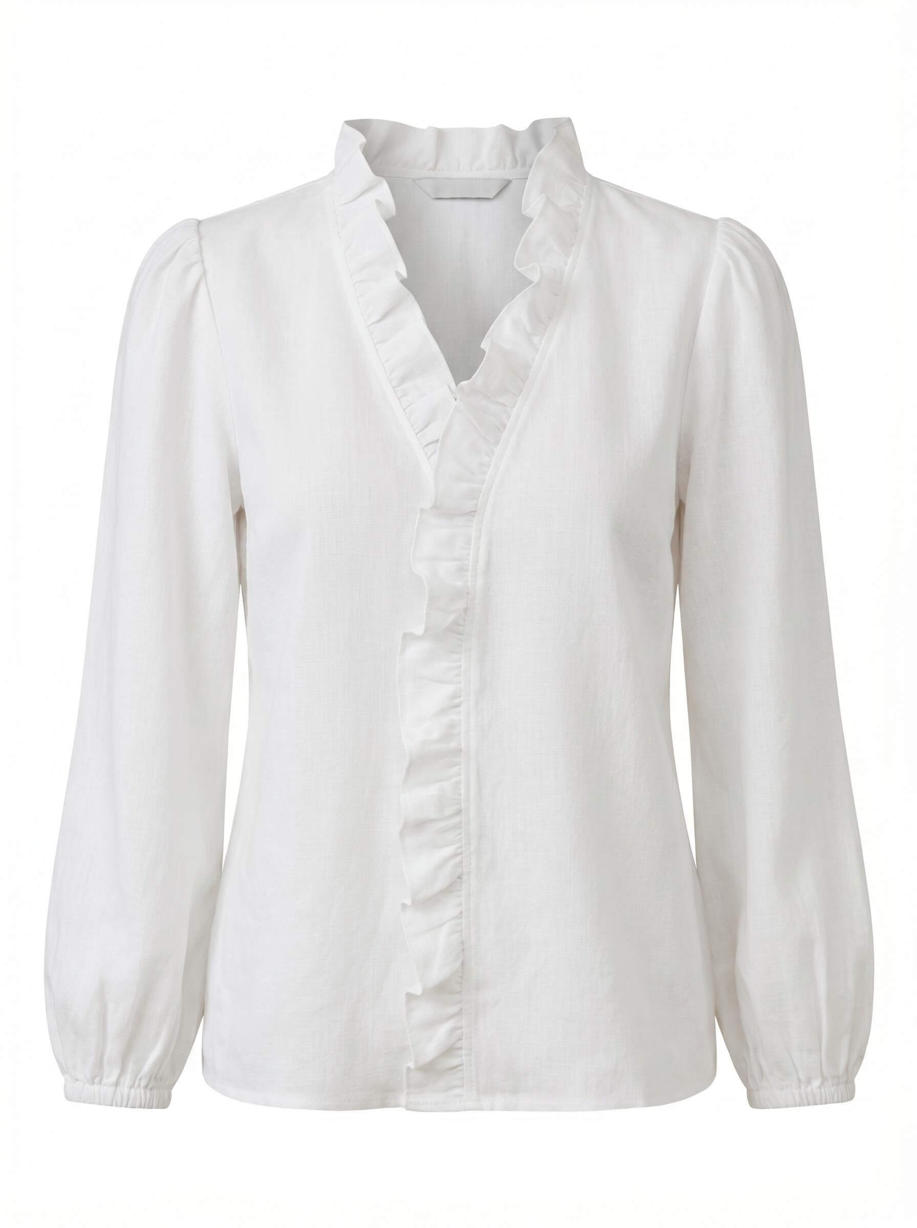 Damenbluse mit Rüschen und V-Ausschnitt – Romantische Eleganz