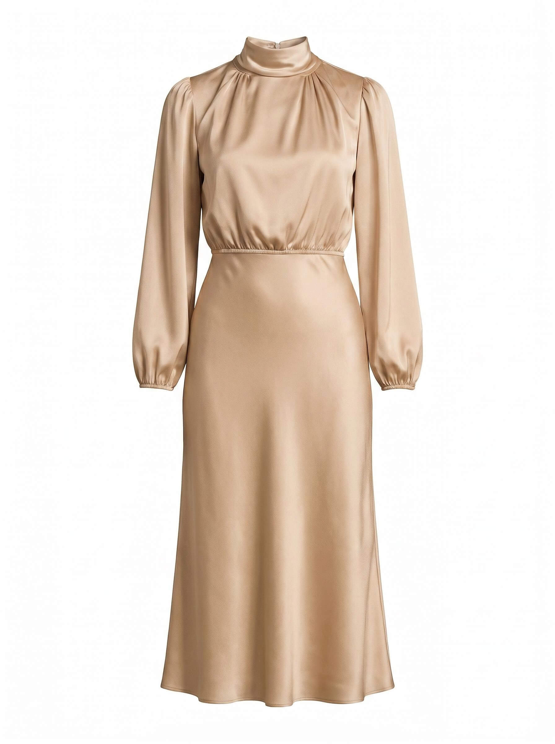 Vestido midi elegante para mujer con escote alto y mangas largas