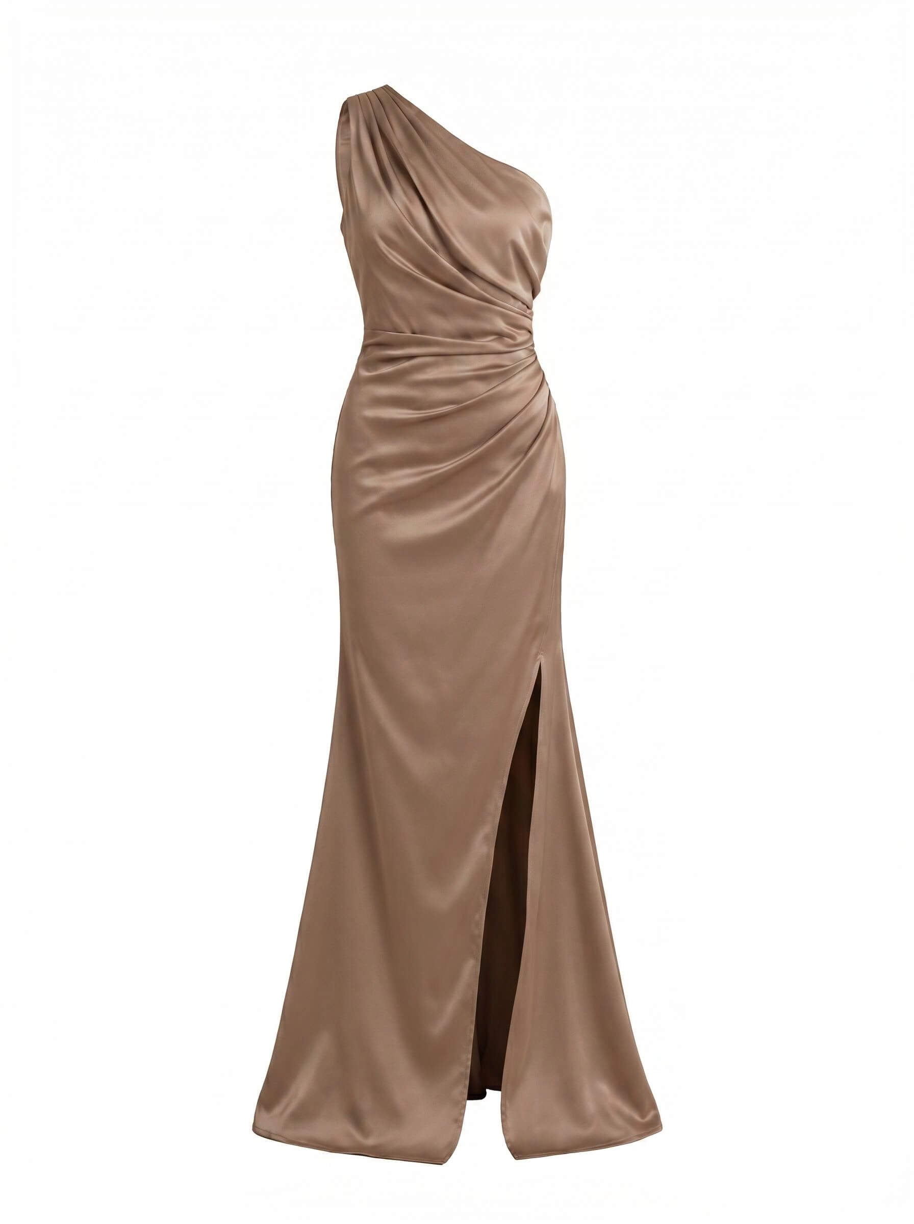 One-Shoulder Satin Maxikleid