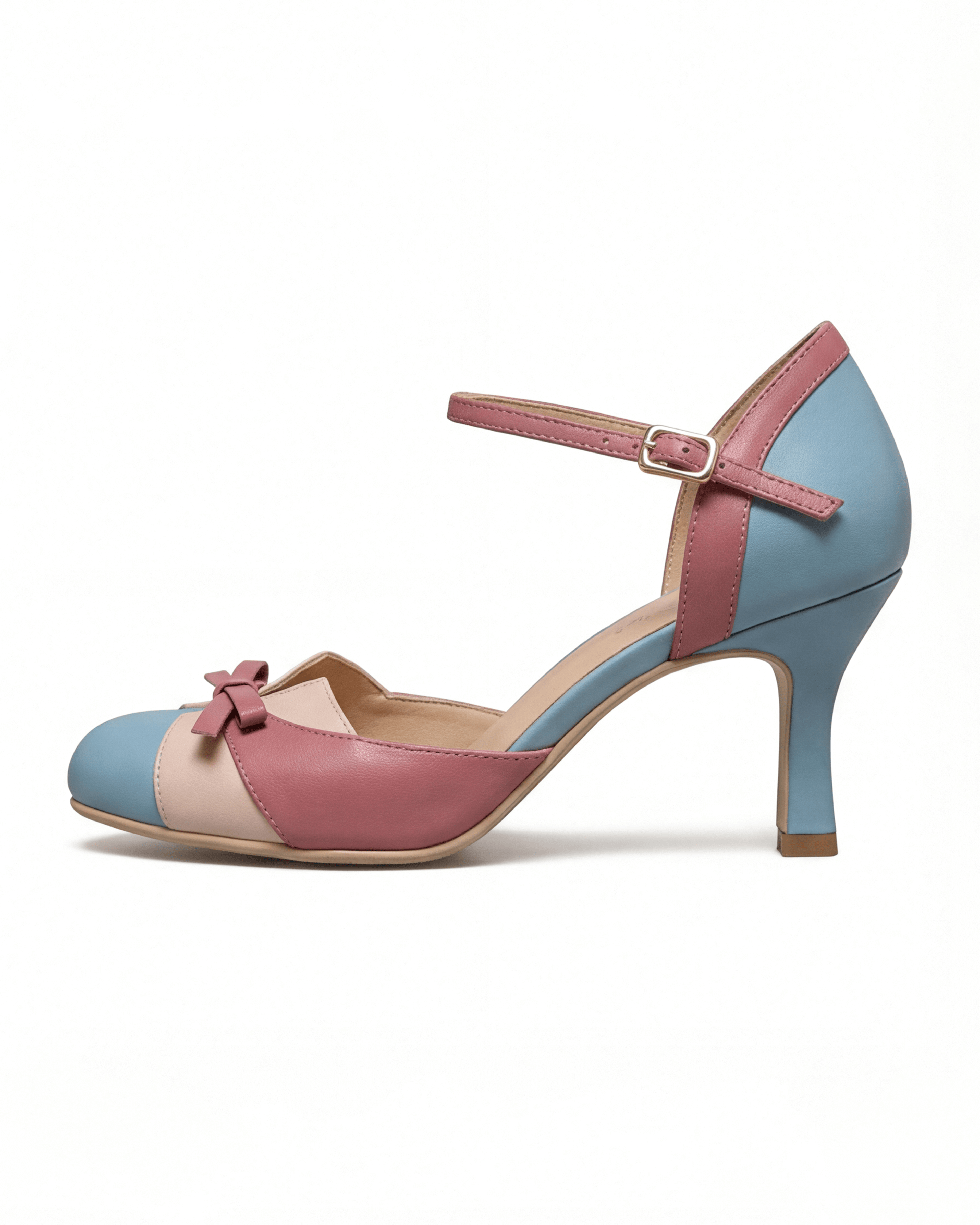 Damen High Heels mit Knöchelriemen – Pastell Colorblock mit Schleife