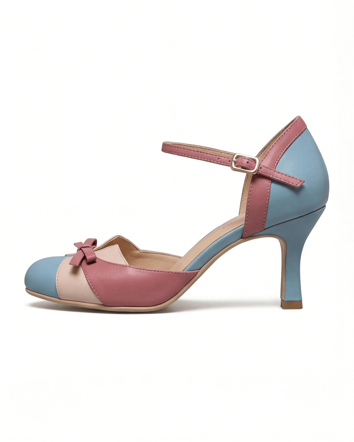 Damen High Heels mit Knöchelriemen – Pastell Colorblock mit Schleife