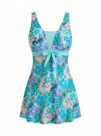 Damen-Badeanzug mit tropischem Blumenmuster und Rockteil
