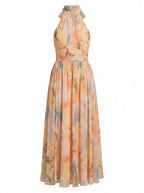 Damen-Midikleid mit Neckholder-Ausschnitt und Print