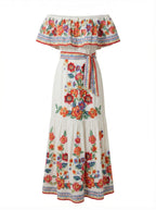 Dame off-shoulder maxikjole med blomsterprint