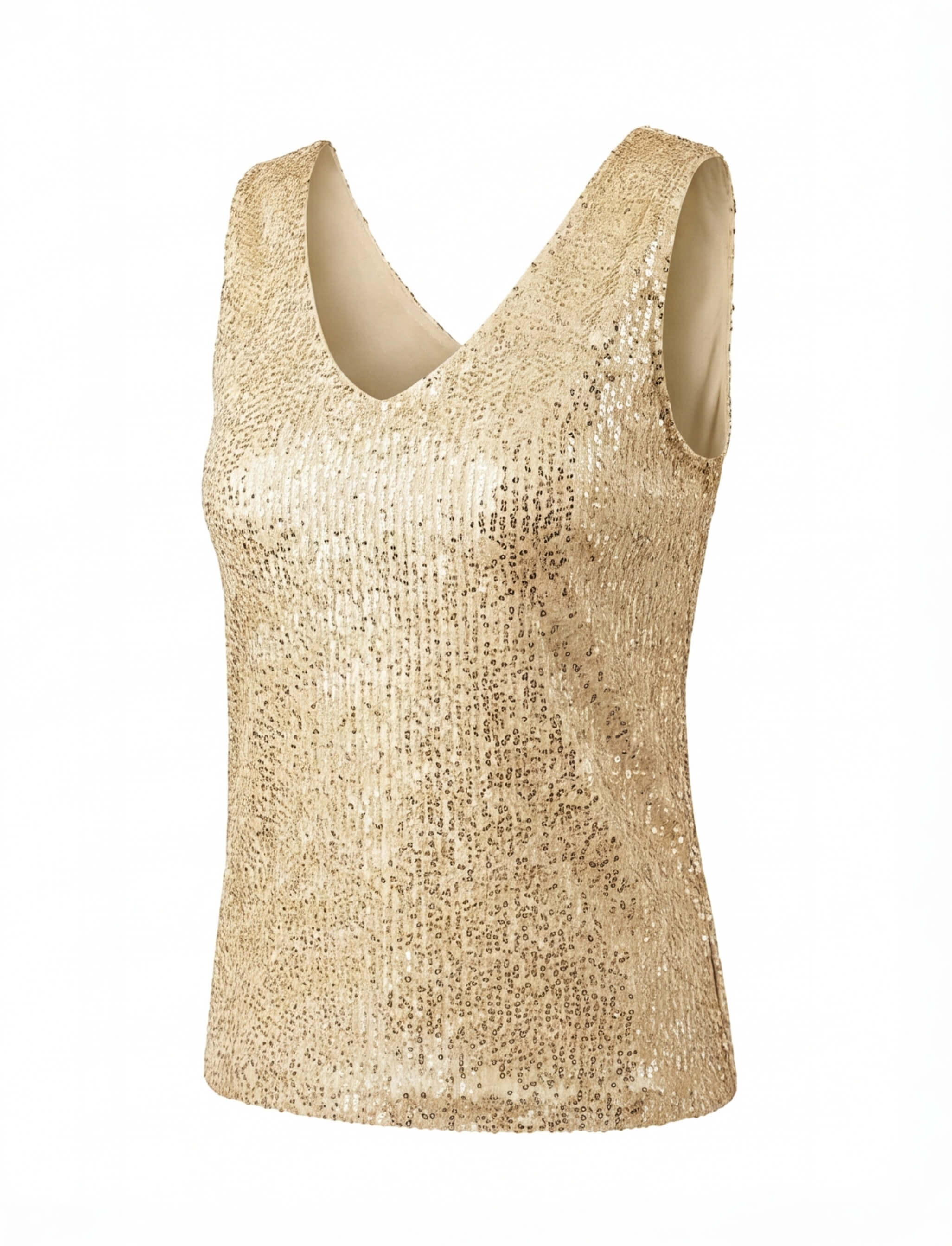 Damen Top mit Pailletten und V-Ausschnitt – Ärmelloser Eleganter Stil