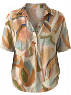Damen-Kurzarmbluse mit abstraktem Print