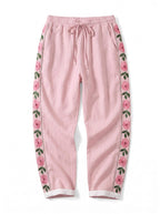 Damenhose mit floralem Seitenstreifen und Tunnelzug