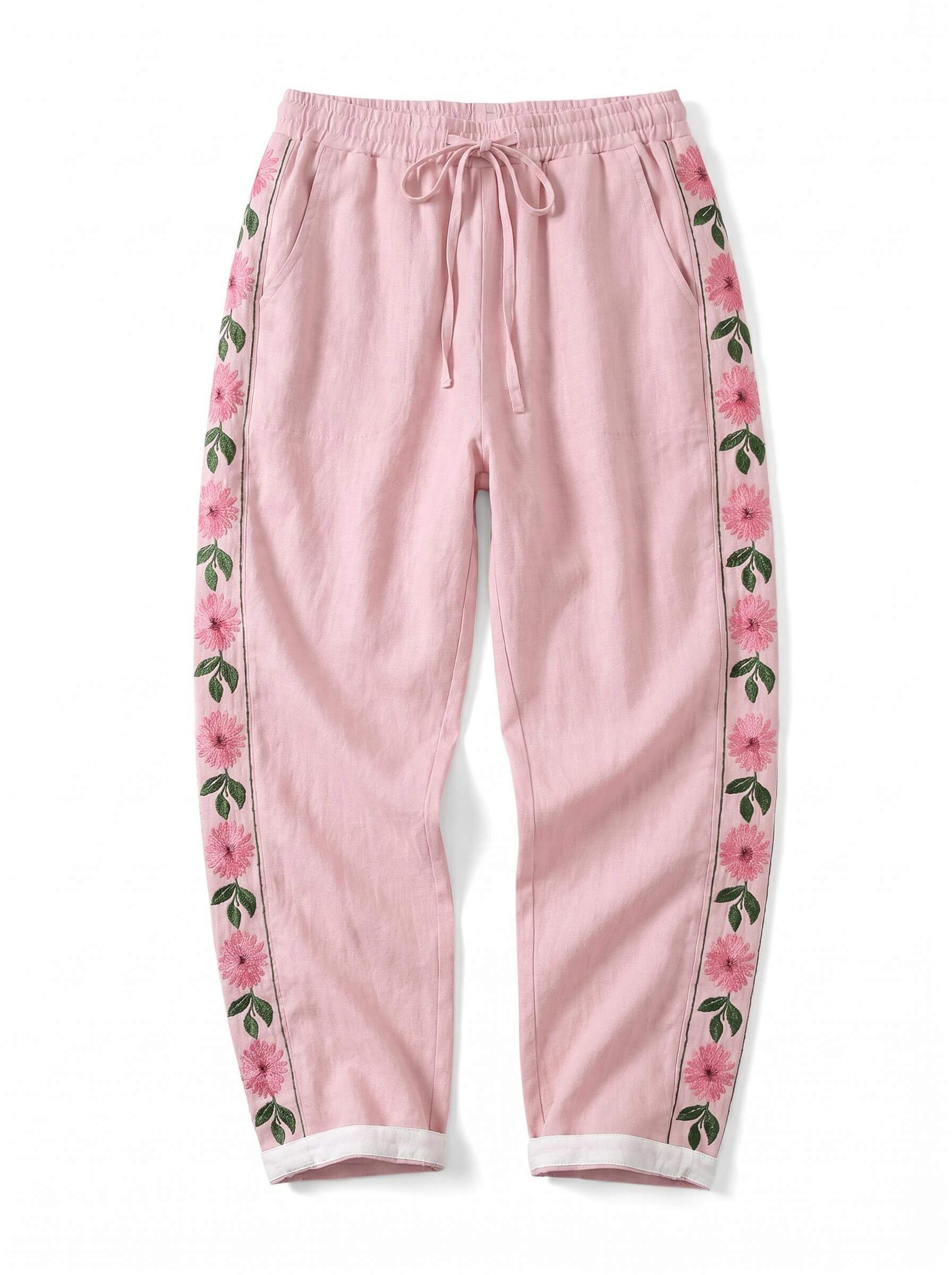 Damenhose mit floralem Seitenstreifen und Tunnelzug
