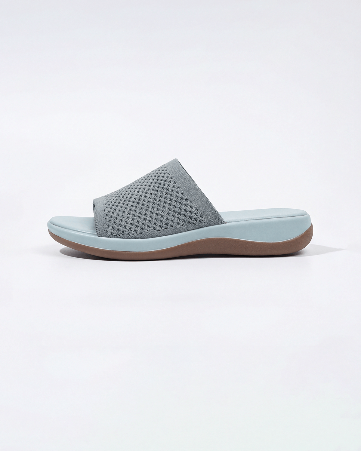 Damen Slide-Sandalen mit gepolsterter Sohle – Strickoptik