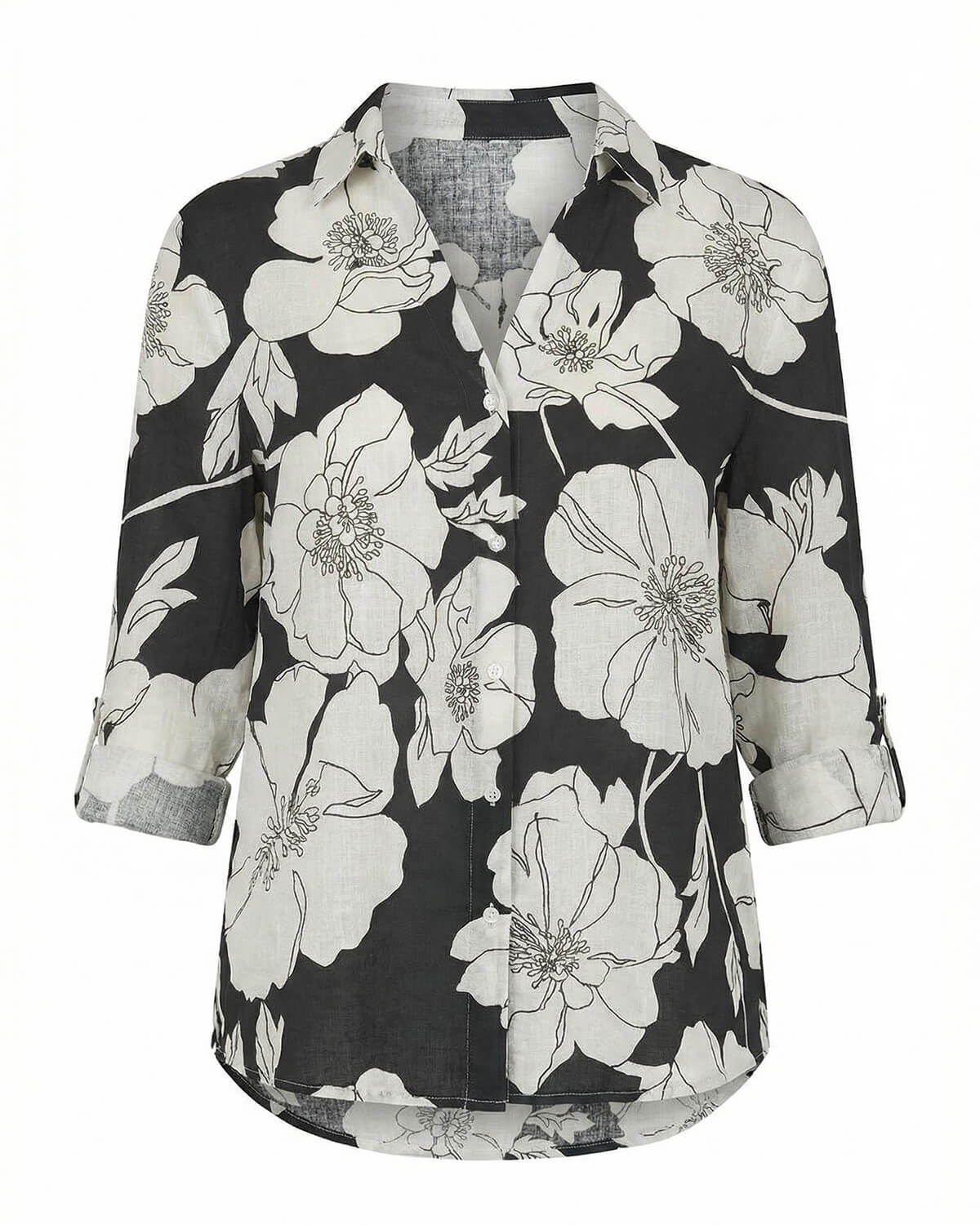 Damen Bluse mit Blumenmuster – Knopfleiste