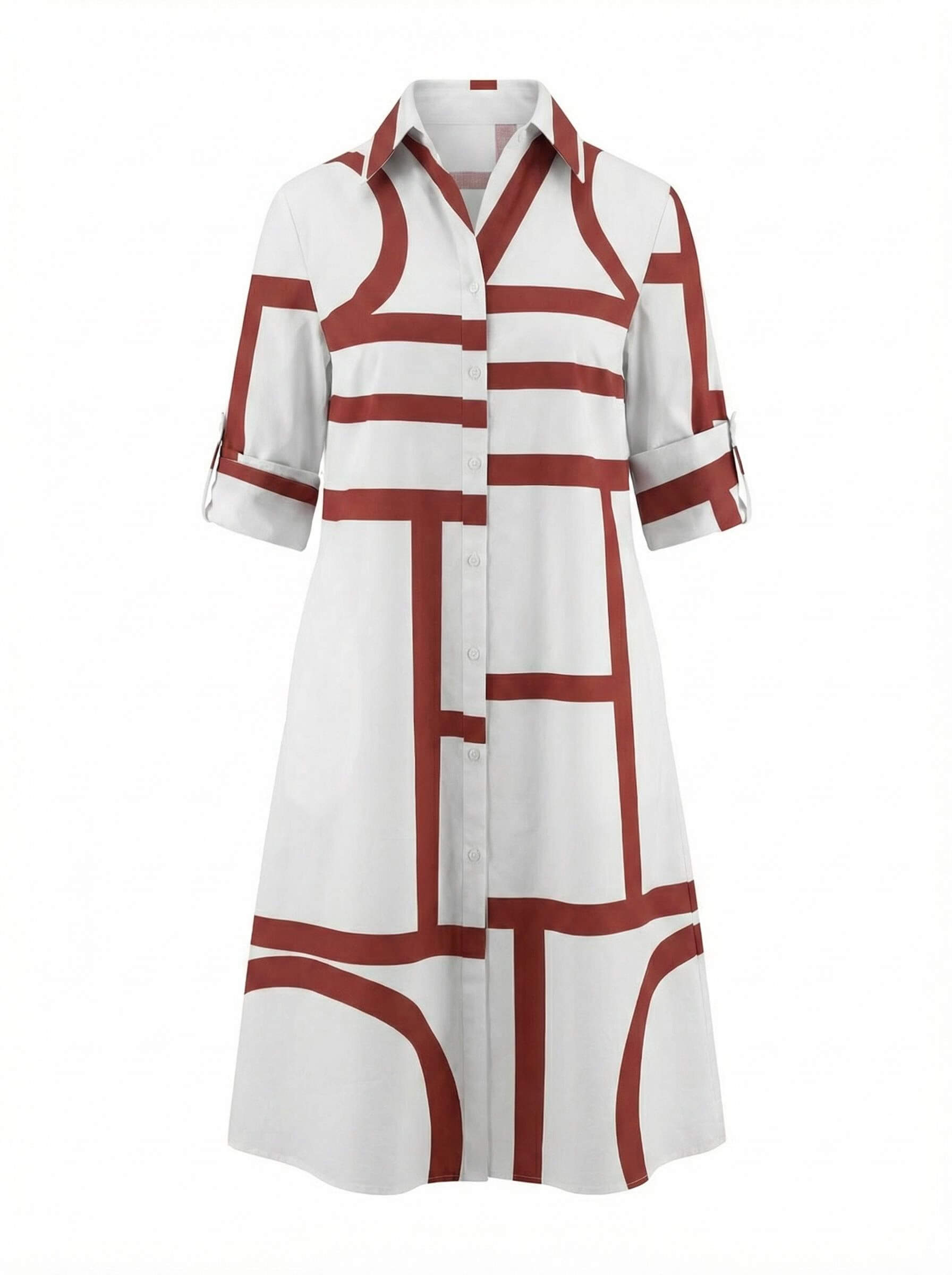 Damen Hemdblusenkleid – Geometrischer Print & Moderner Stil