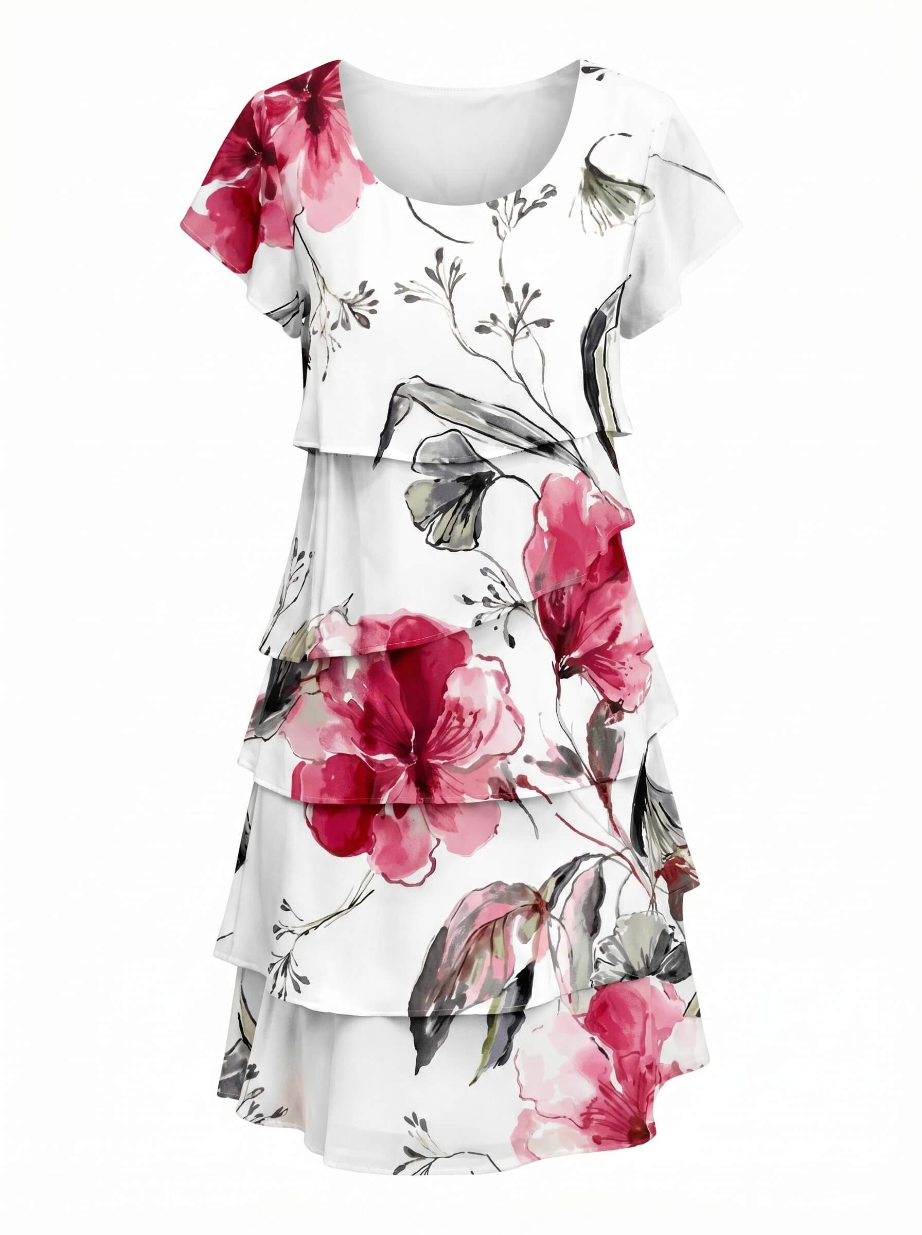 Damenkleid – Florales Kleid mit Rüschen und Lagen