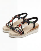Damen Plateau Sandalen mit Perlenbesetztem Geflochtenem Riemen