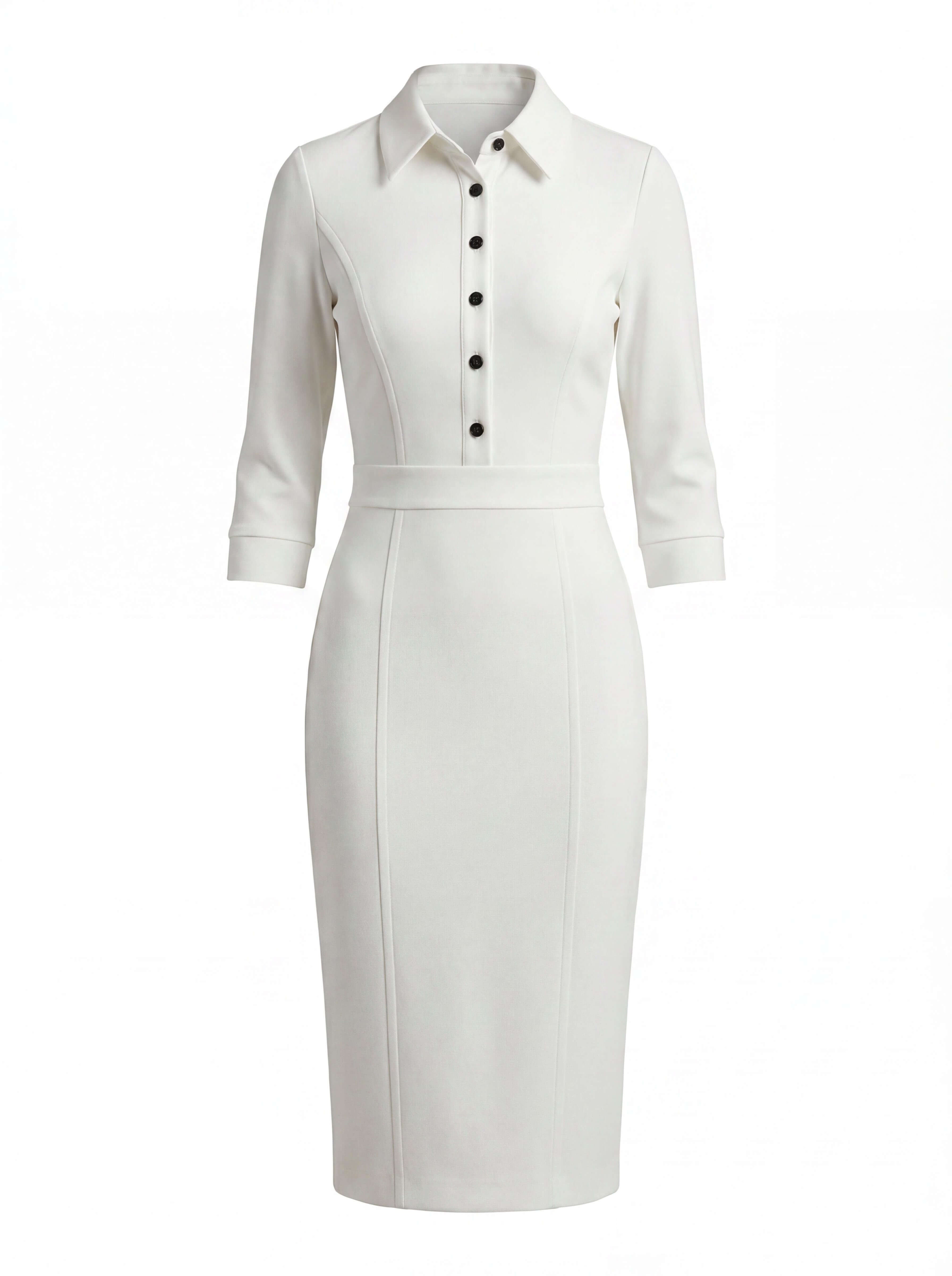 Damen Weißes Midikleid mit Knopfleiste – Taillierte Silhouette & Zeitlose Eleganz