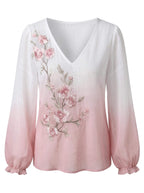 Damenbluse mit Blumenstickerei und V-Ausschnitt
