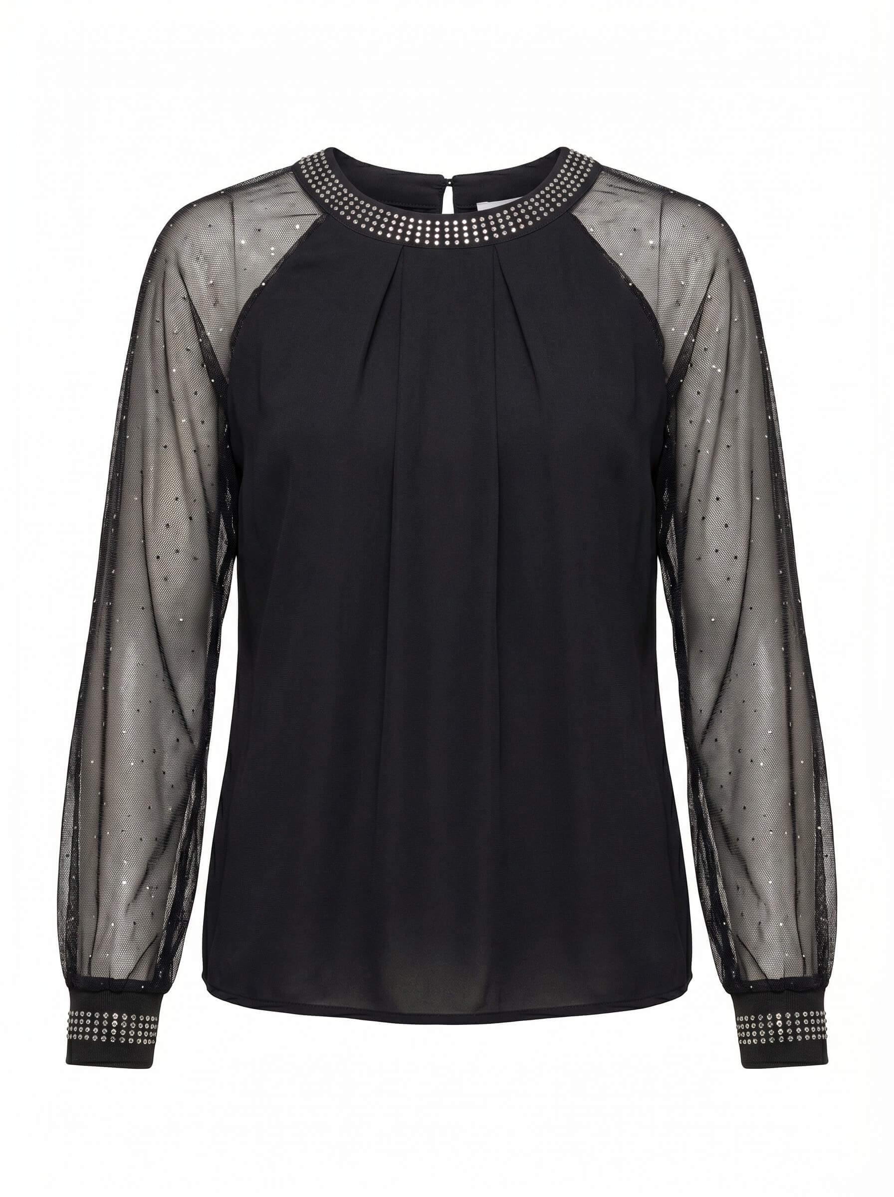 Elegantes Damen Top mit Mesh-Ärmeln und Pailletten