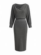 Midikleid mit Drapiertem Wasserfallausschnitt
